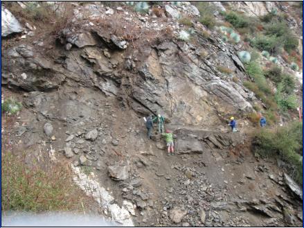 The cliff face being worked