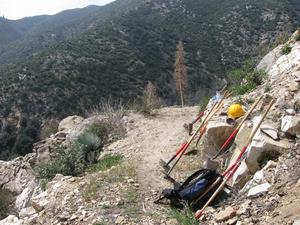 Hiking up to the blast site