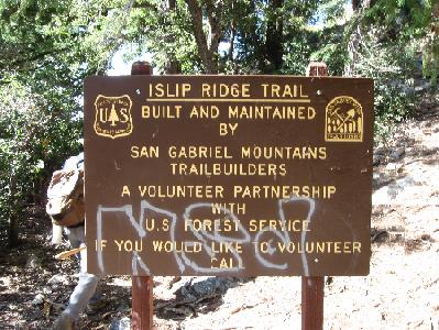 Sign at the Islip Ridge Trailhead